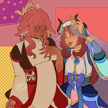 Flat Half Body Cleaned Sketch (Two Characters)